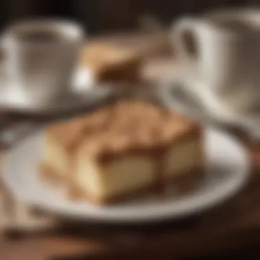 Comforting Pair: Crumb Cake and Coffee A cozy setting with a cup of coffee and a slice of crumb cake on a delicate plate