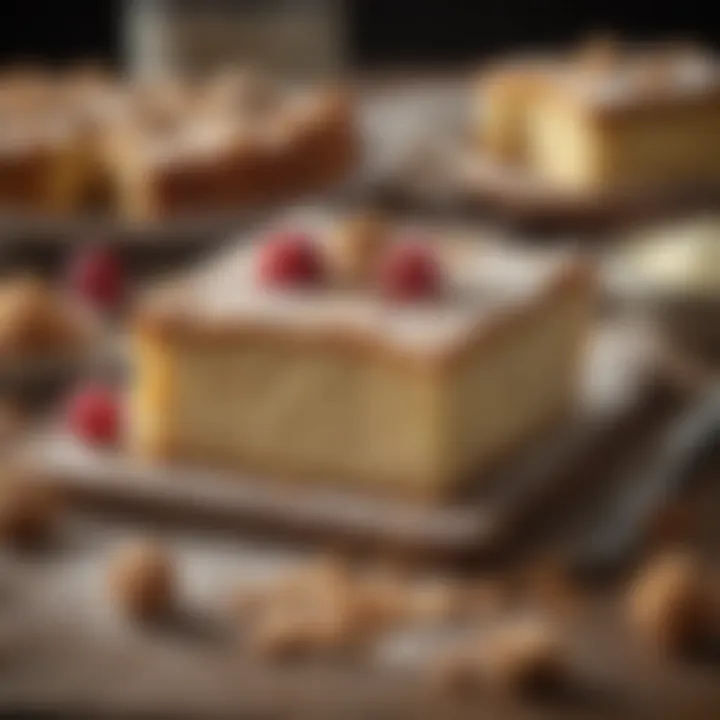 An array of ingredients for crumb cake including flour, sugar, and butter displayed artistically