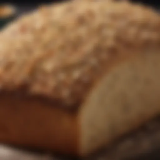 Close-up of freshly baked quinoa bread showcasing its texture and grains