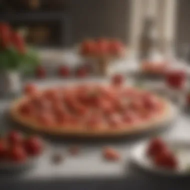 Elegant Dining Setup with Strawberry Pizza An elegant dining setup showcasing strawberry pizza as the centerpiece