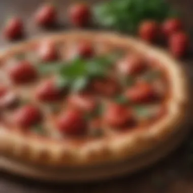 Gourmet Pizza with Strawberries and Herbs A gourmet pizza topped with fresh strawberries and herbs