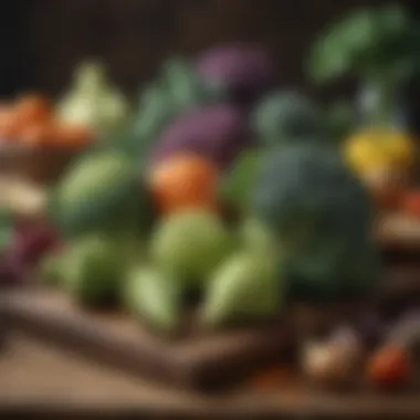 Cruciferous Vegetable Selection Selection of cruciferous vegetables on a wooden table