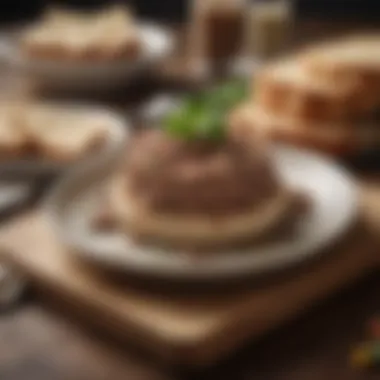 An inviting dining setup featuring vegetarian chopped liver alongside fresh bread