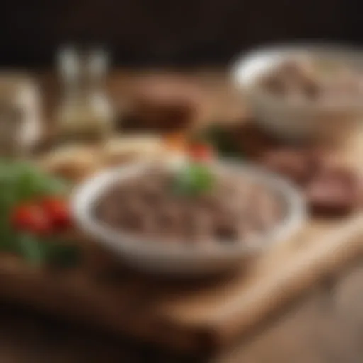 A vibrant spread of vegetarian chopped liver on a rustic wooden table