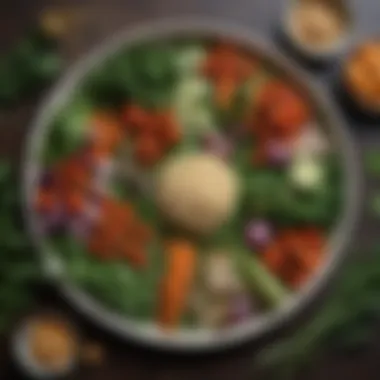 A traditional platter featuring herbs and vegetables known for their auspicious connotations