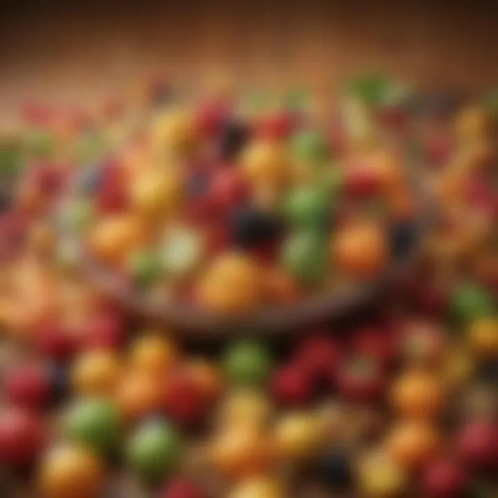 Colorful variety of fruits considered as lucky offerings