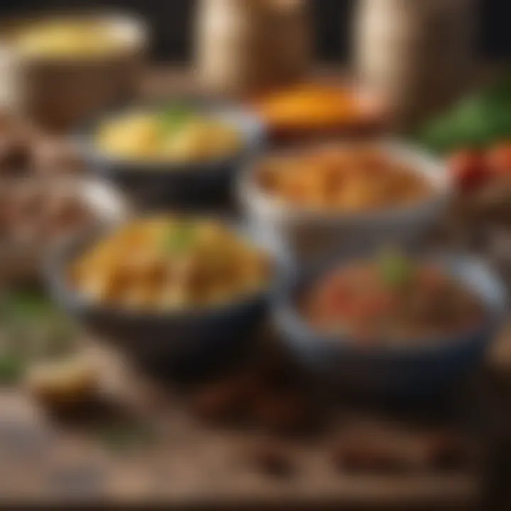 An assortment of spices and herbs in bowls, ready to enhance potato-based vegetarian recipes.