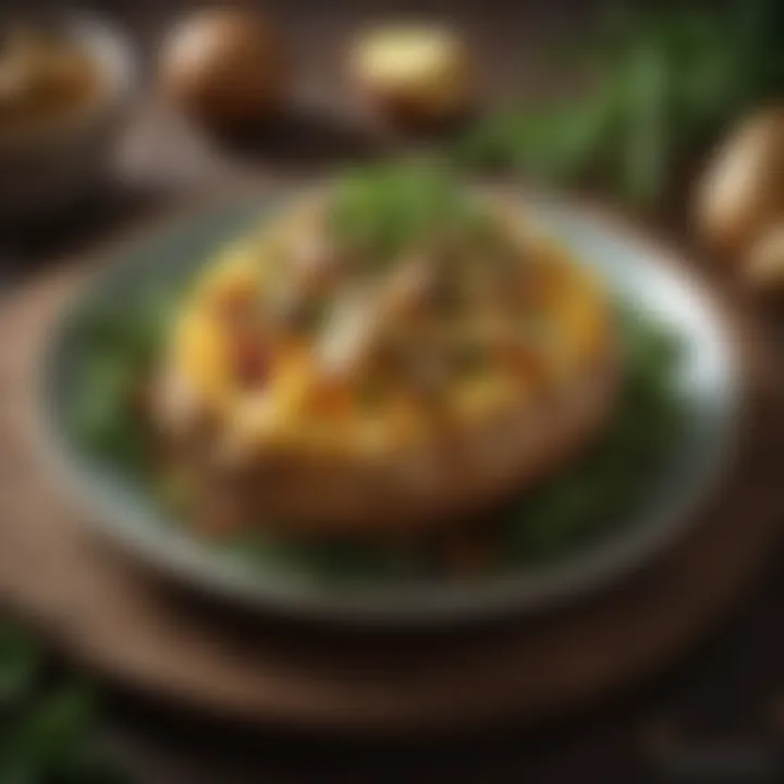 A colorful plate showcasing a gourmet vegetarian potato dish garnished with fresh herbs.