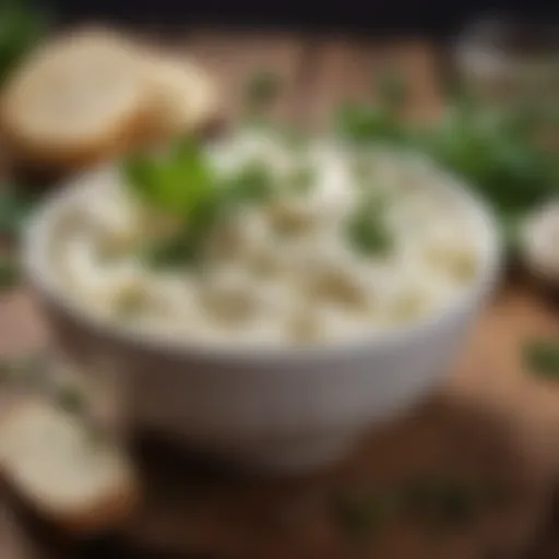 A bowl of creamy ricotta cheese with herbs