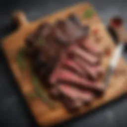 Elegant presentation of Wagyu beef back ribs on a rustic wooden board