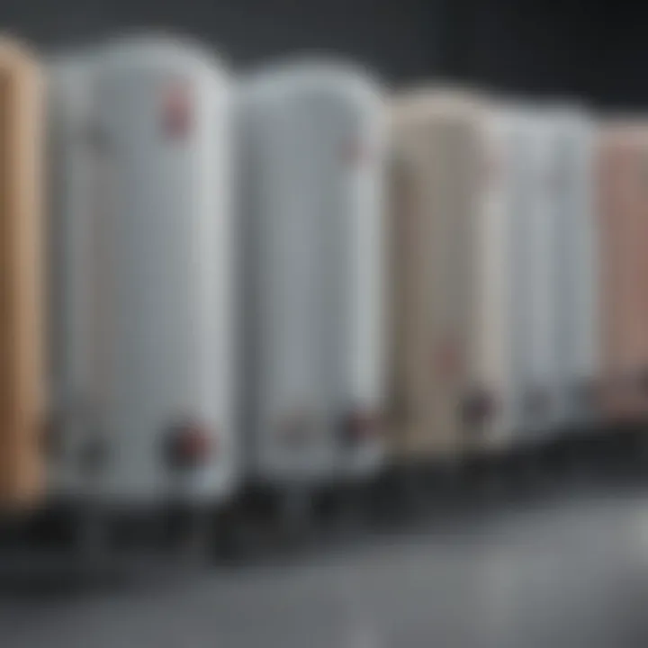 Various types of water heaters aligned for comparison