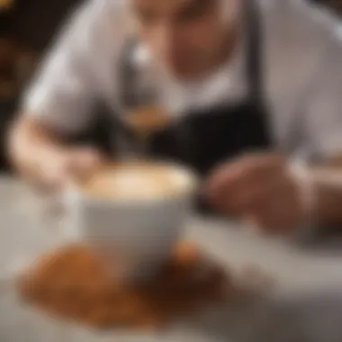 A barista skillfully preparing a cappuccino with powder mix