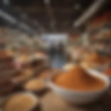 An overview of a bustling wholesale market with cappuccino products