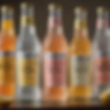 A close-up view of Fever-Tree tonic water bottles showcasing various flavors