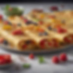 An array of colorful crepes filled with various ingredients