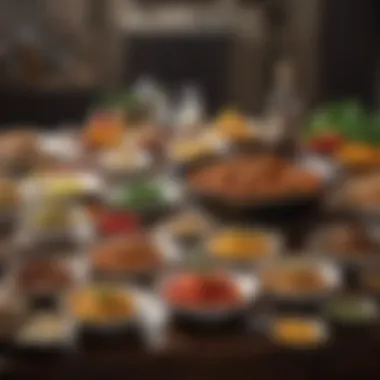 Diverse Culinary Creations Using Available Ingredients An elegant table set with a diverse array of dishes.