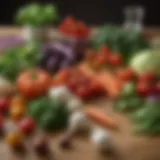 A variety of fresh vegetables laid out on a kitchen counter.