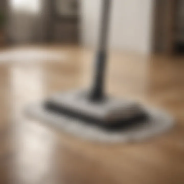 A hybrid cleaning tool combining vacuum and mop features in action