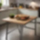 A stylish foldable table with a handle showcased in a modern kitchen setting
