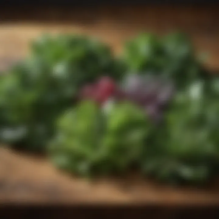 A vibrant assortment of leafy greens on a wooden table