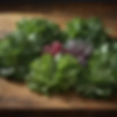 Leafy Greens for Hair Health A vibrant assortment of leafy greens on a wooden table