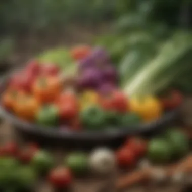 A selection of vegetables in a garden setting, emphasizing freshness.