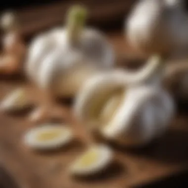 Fresh garlic bulbs on a wooden table