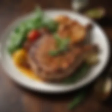 Elegant Presentation with Herbs Garnished butterflied pork chops with herbs and spices