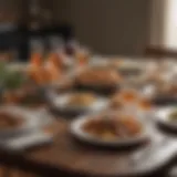 A beautifully arranged table set for a Sunday dinner, featuring a variety of dishes.