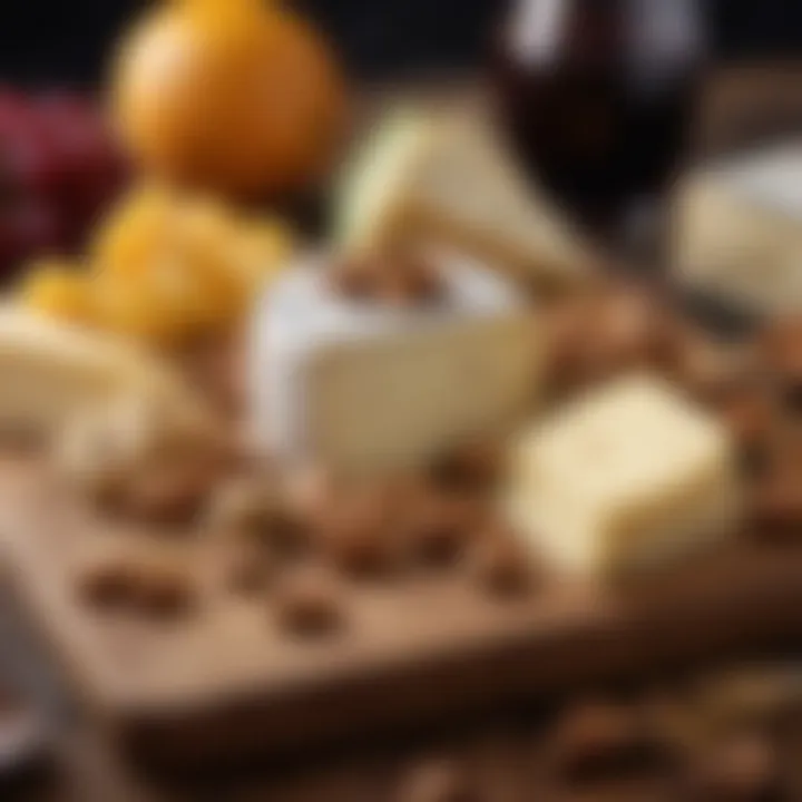 A variety of cheeses paired with fruits and nuts on a stylish board