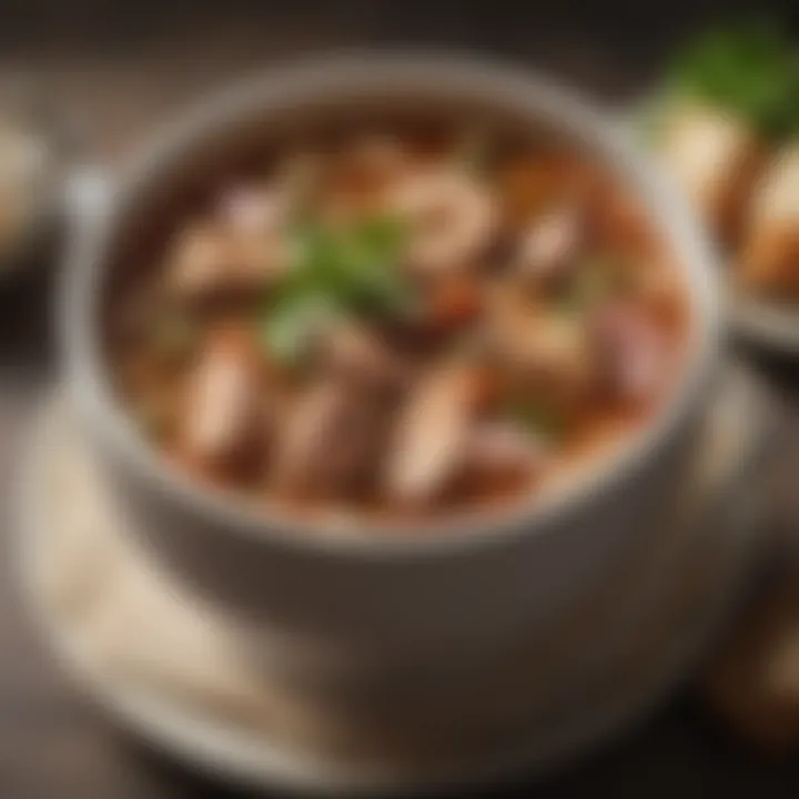 A bowl of gumbo garnished with parsley and served over rice