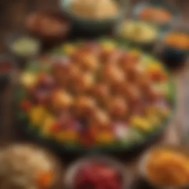 Colorful Hawaiian Chicken Platter Colorful platter of Hawaiian chicken with an array of side dishes