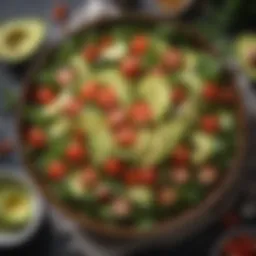 A vibrant salad bowl filled with greens, tomatoes, and avocados showcasing heart-healthy ingredients