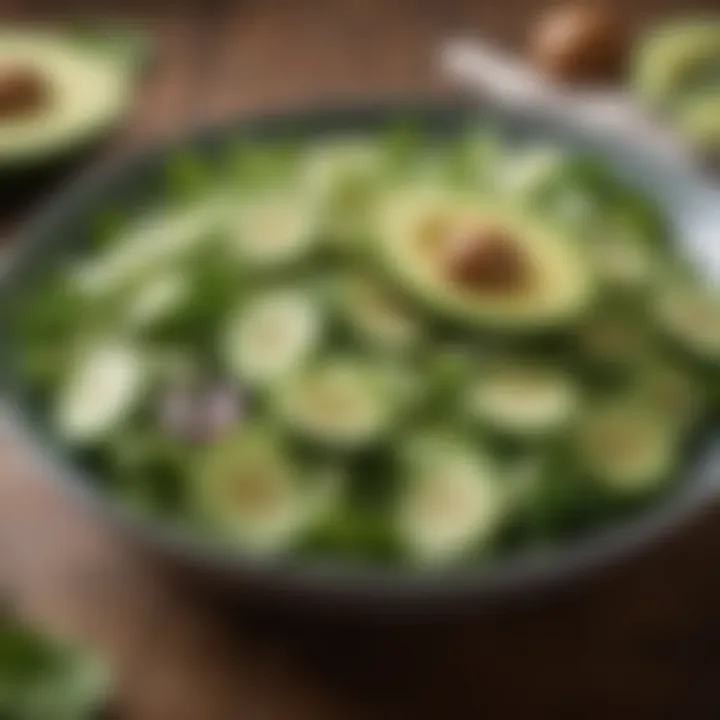 Fresh green salad with cucumber and avocado