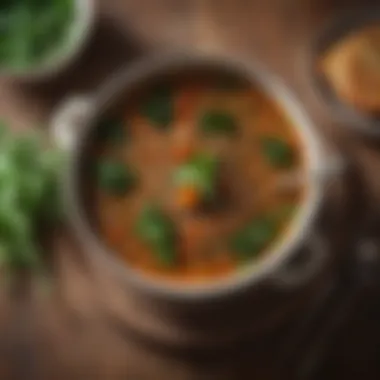 Hearty Lentil Soup with Fresh Greens A hearty lentil soup garnished with fresh greens