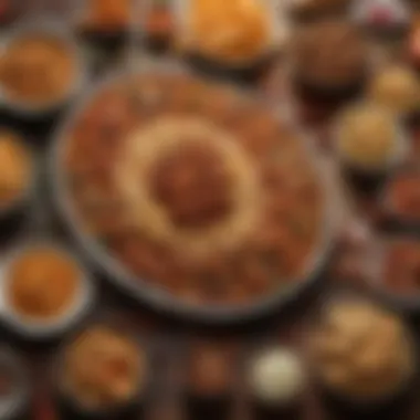 A festive table setup showcasing a variety of spicy snacks.