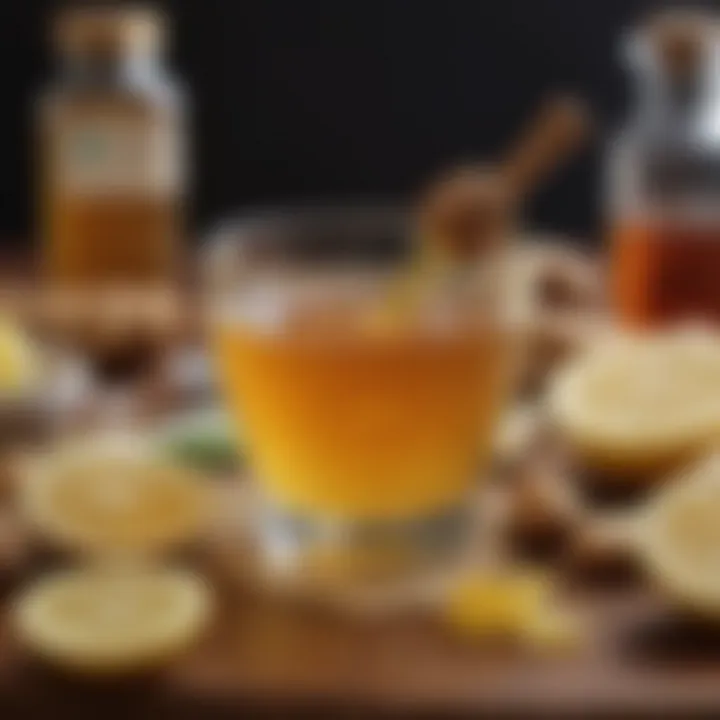 An array of natural remedies including honey, ginger, and lemon, showcasing alternative methods for throat care.