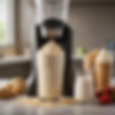 Blending the Perfect Milkshake A blender filled with a mixture of milk, ice cream, and flavorings ready to blend