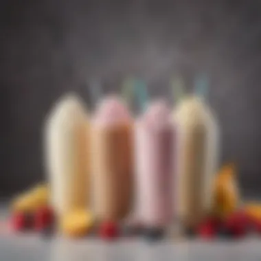 Flavoring Ingredients for Milkshakes An assortment of colorful ingredients for flavoring milkshakes, including fresh fruits and syrups