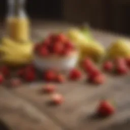 Vibrant strawberries and bananas on a wooden table