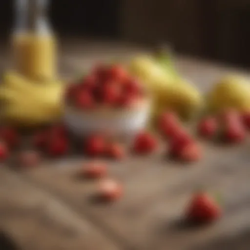 Vibrant strawberries and bananas on a wooden table