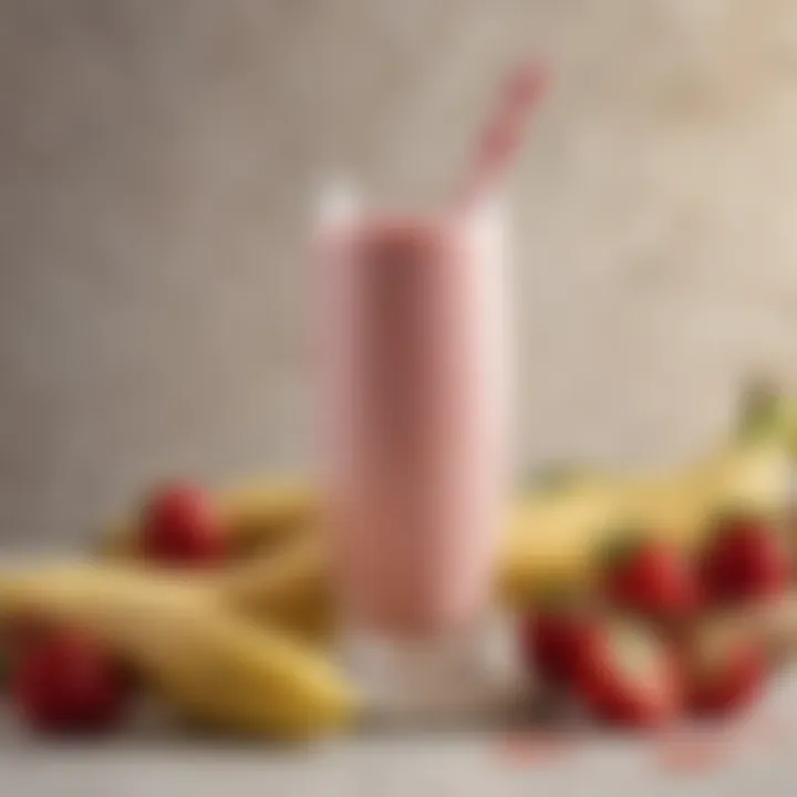 A creamy strawberry banana smoothie in a glass with a straw