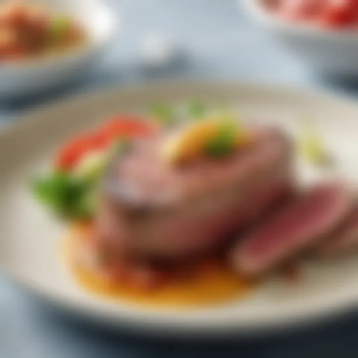 Deliciously plated tuna steak with garnishes