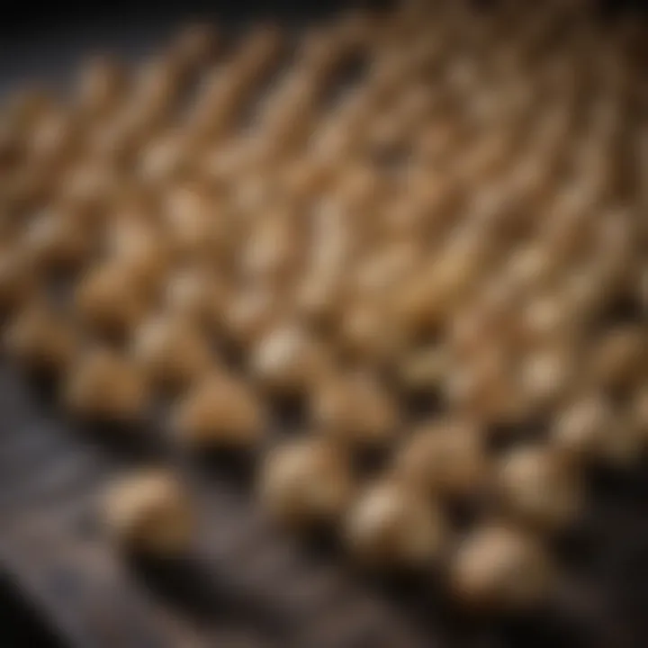 Dried garlic cloves arranged neatly on a drying rack