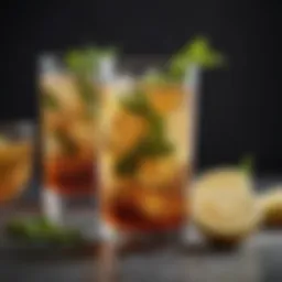 A vibrant glass of iced tea with fresh mint leaves and lemon slices