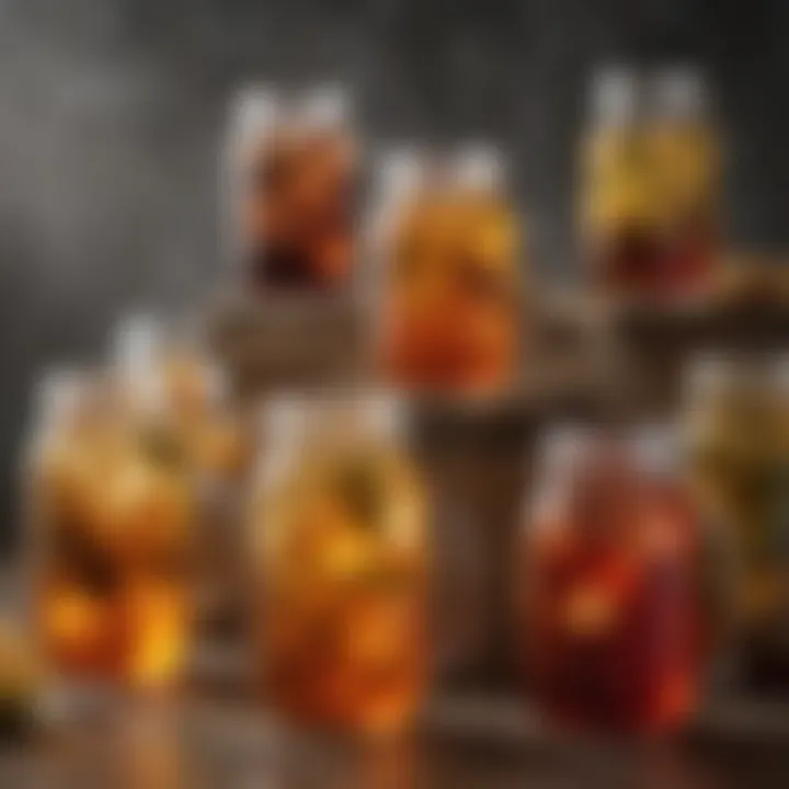 A diverse selection of iced tea varieties brewed in jars