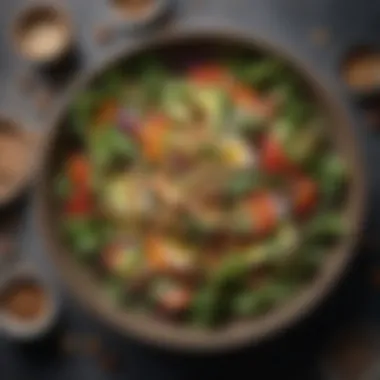 Nutritious Colorful Salad A colorful salad featuring a variety of greens, topped with nuts and seeds