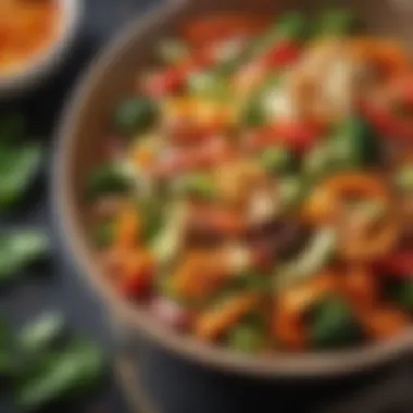 A vibrant bowl of vegetable stir-fry showcasing colorful, fresh produce