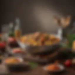 A vibrant setup of assorted ingredients and utensils for an artistic culinary creation.