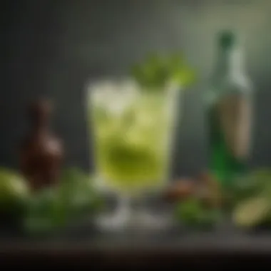 Innovative Irish Cocktail A creative cocktail inspired by Irish ingredients, featuring green hues and decorative garnishes, perfect for festivities.